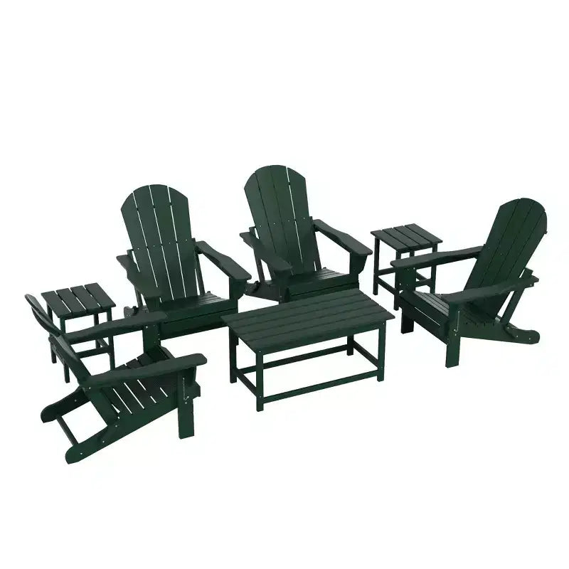 WestinTrends 7 Piece Set Outdoor Folding Adirondack Chairs with Coffee Table Side Table