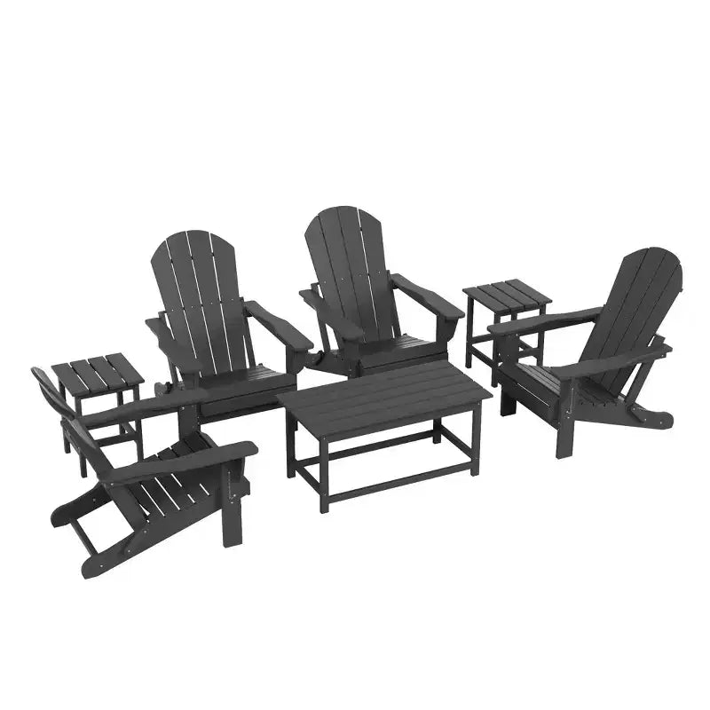 WestinTrends 7 Piece Set Outdoor Folding Adirondack Chairs with Coffee Table Side Table