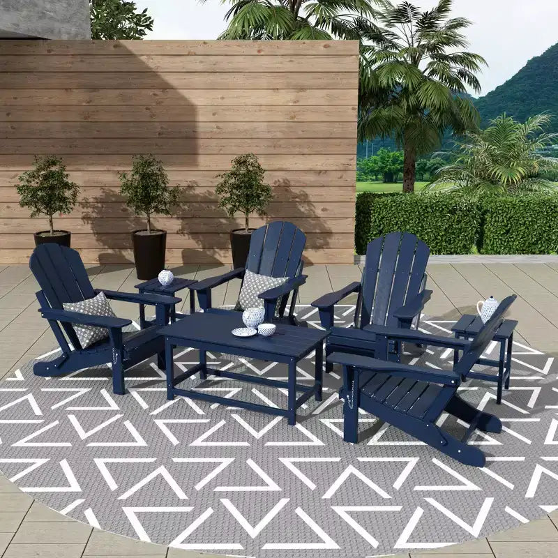 WestinTrends 7 Piece Set Outdoor Folding Adirondack Chairs with Coffee Table Side Table