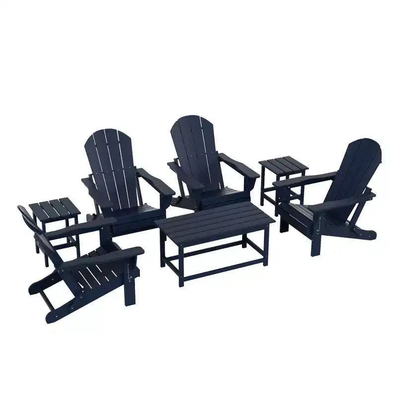 WestinTrends 7 Piece Set Outdoor Folding Adirondack Chairs with Coffee Table Side Table