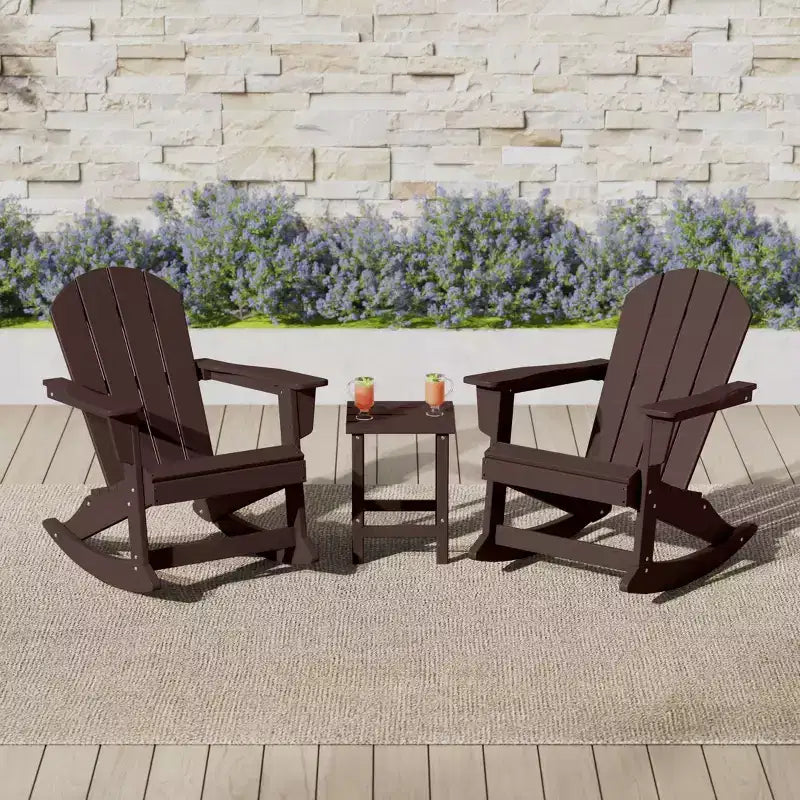 WestinTrends 3 Piece set Outdoor Patio Poly Adirondack rocking chairs with side table