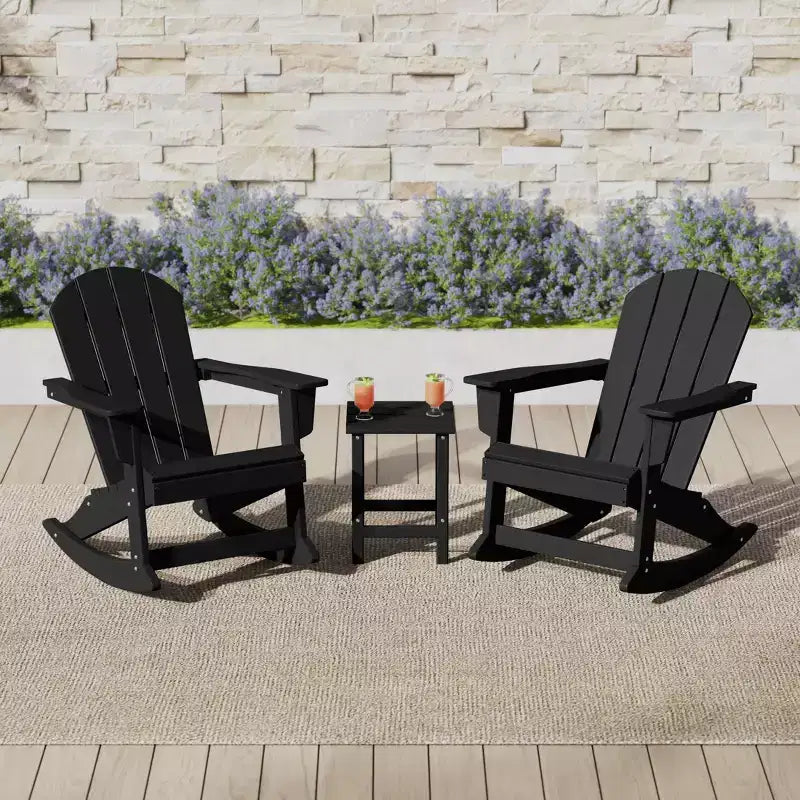 WestinTrends 3 Piece set Outdoor Patio Poly Adirondack rocking chairs with side table