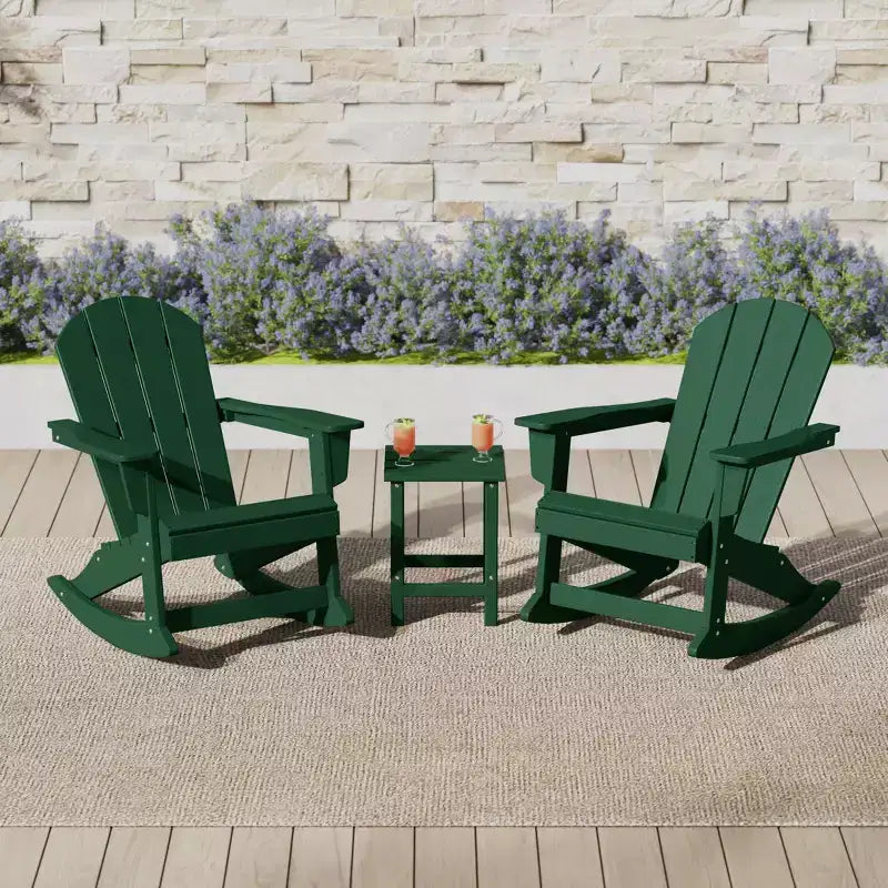 WestinTrends 3 Piece set Outdoor Patio Poly Adirondack rocking chairs with side table