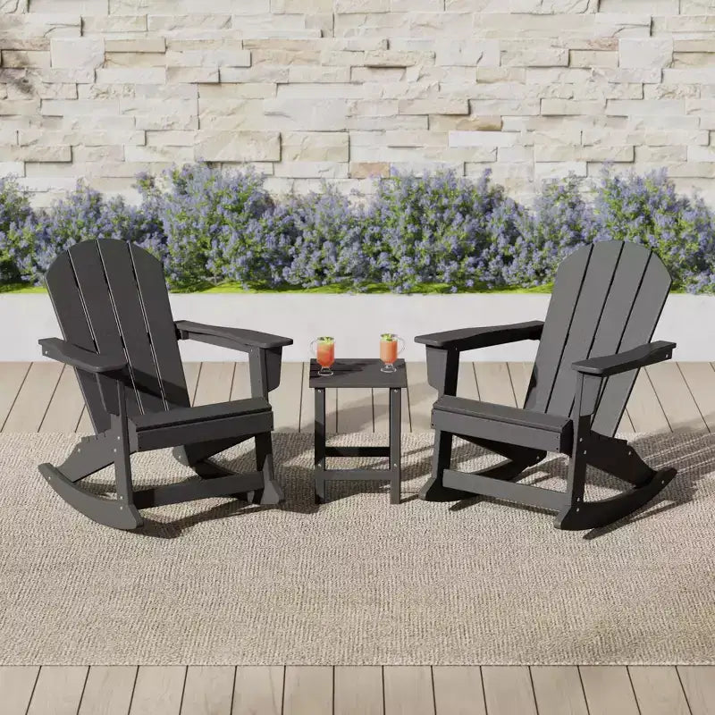 WestinTrends 3 Piece set Outdoor Patio Poly Adirondack rocking chairs with side table