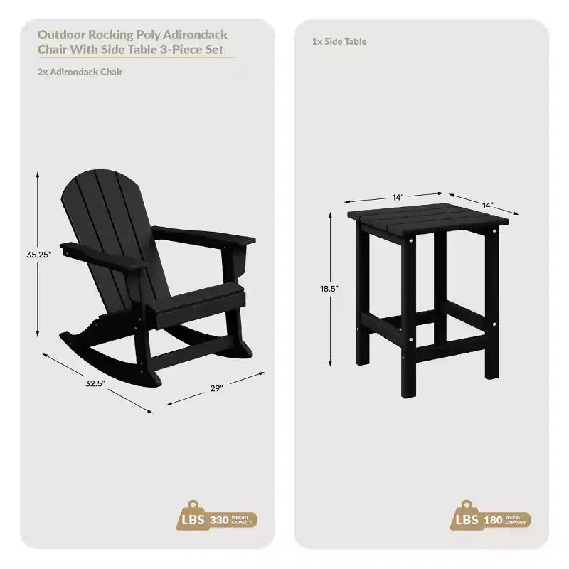 WestinTrends 3 Piece set Outdoor Patio Poly Adirondack rocking chairs with side table