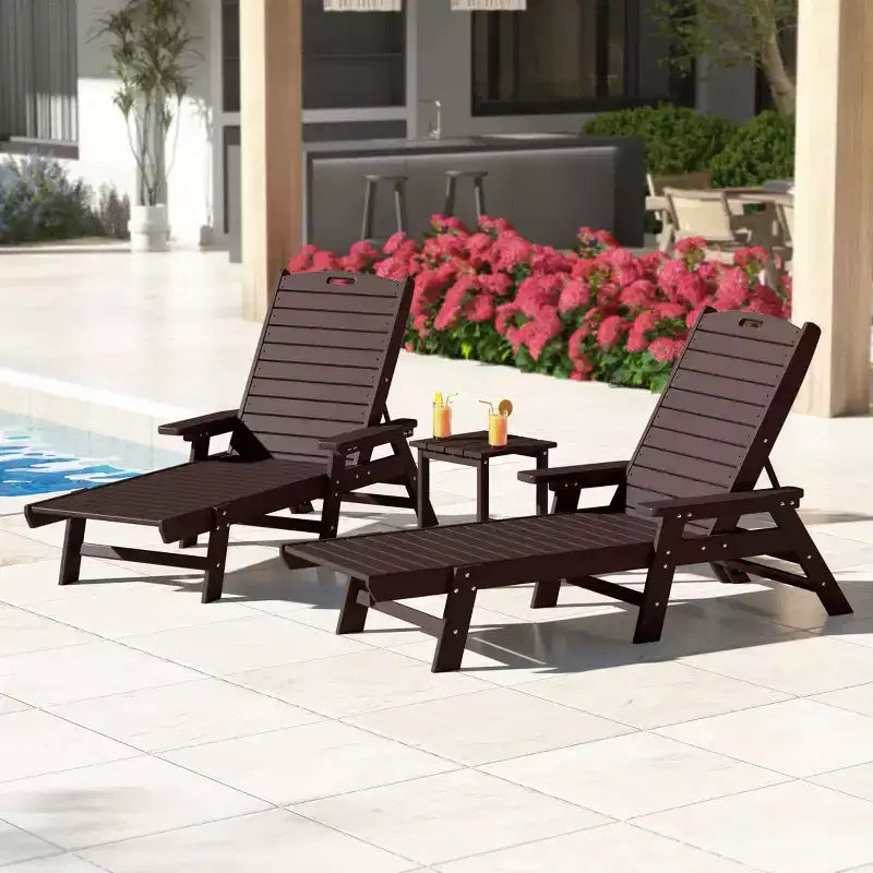 WestinTrends 3 Pieces Set Poly Adirondack Outdoor Chaise Lounges with Side Table