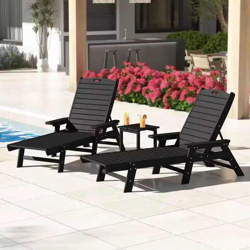 WestinTrends 3 Pieces Set Poly Adirondack Outdoor Chaise Lounges with Side Table