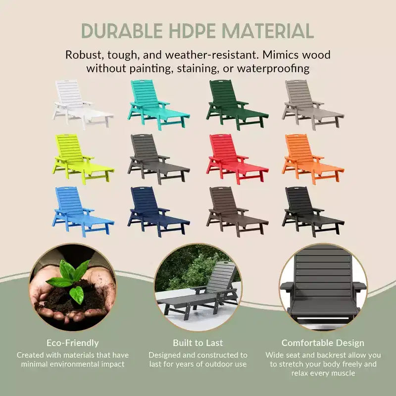 WestinTrends 3 Pieces Set Poly Adirondack Outdoor Chaise Lounges with Side Table