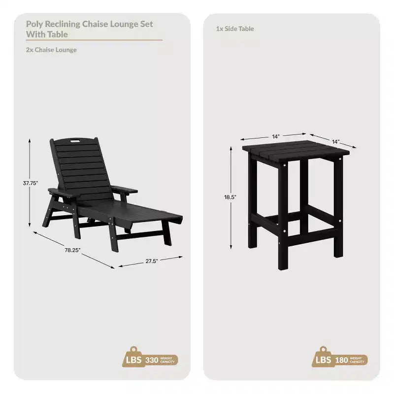 WestinTrends 3 Pieces Set Poly Adirondack Outdoor Chaise Lounges with Side Table