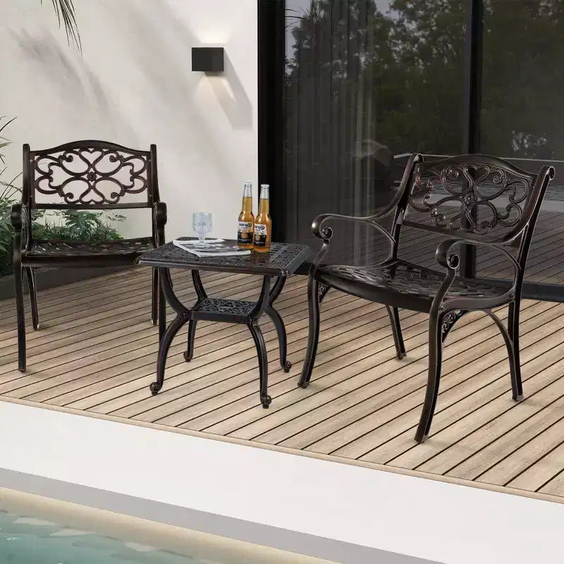Costway 2/4 PCS Cast Aluminum Patio Chairs Set of 2 Outdoor Dining with Armrests & Curved Seats Bronze
