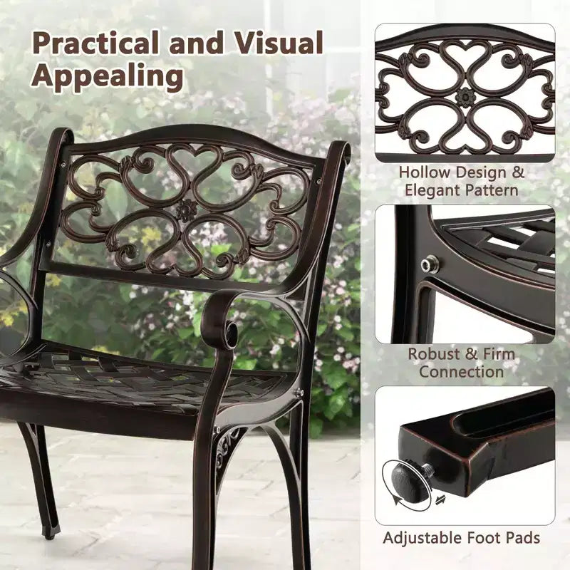 Costway 2/4 PCS Cast Aluminum Patio Chairs Set of 2 Outdoor Dining with Armrests & Curved Seats Bronze