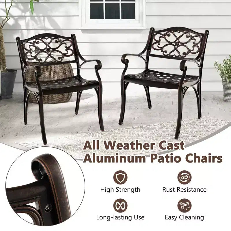Costway 2/4 PCS Cast Aluminum Patio Chairs Set of 2 Outdoor Dining with Armrests & Curved Seats Bronze