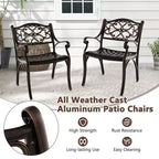 Costway 2/4 PCS Cast Aluminum Patio Chairs Set of 2 Outdoor Dining with Armrests & Curved Seats Bronze