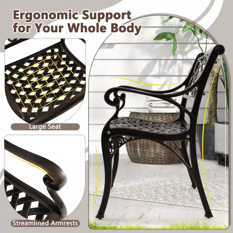 Costway 2/4 PCS Cast Aluminum Patio Chairs Set of 2 Outdoor Dining with Armrests & Curved Seats Bronze