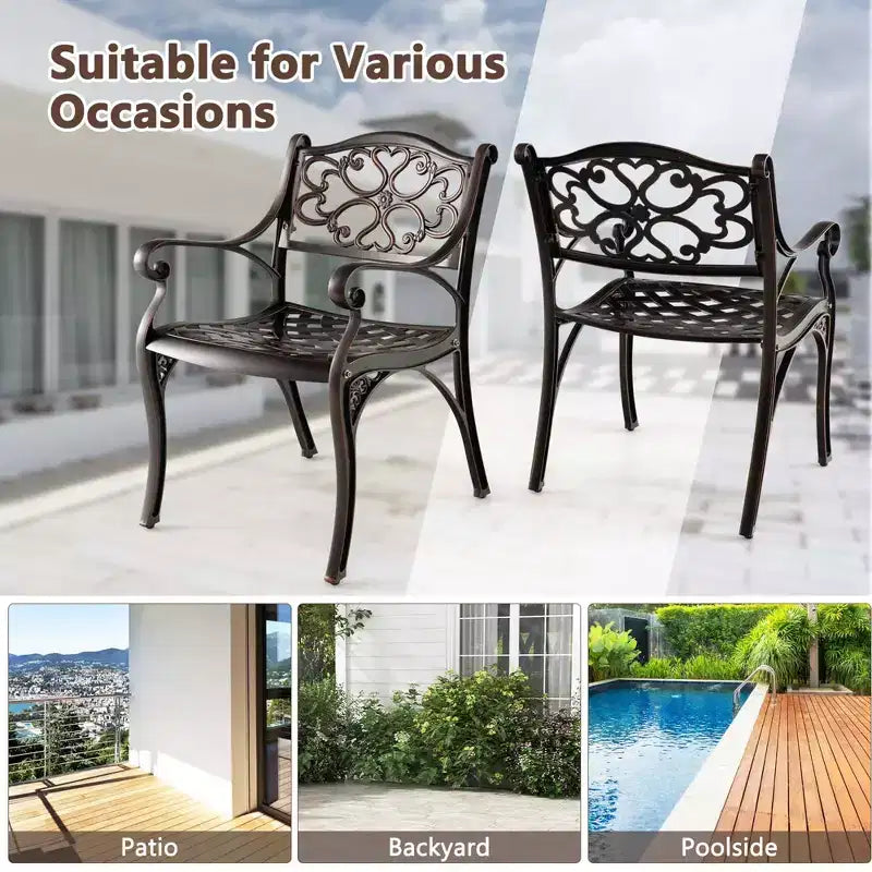 Costway 2/4 PCS Cast Aluminum Patio Chairs Set of 2 Outdoor Dining with Armrests & Curved Seats Bronze