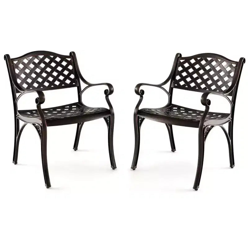 Costway Set di 2/4 Sedie da Giardino in Fusione di Alluminio, Sedie da Pranzo da Esterno per Tutte le Stagioni con Braccioli, Bronzo