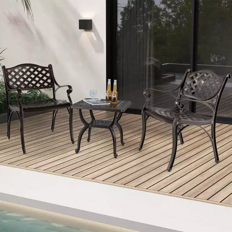 Costway Set di 2/4 Sedie da Giardino in Fusione di Alluminio, Sedie da Pranzo da Esterno per Tutte le Stagioni con Braccioli, Bronzo