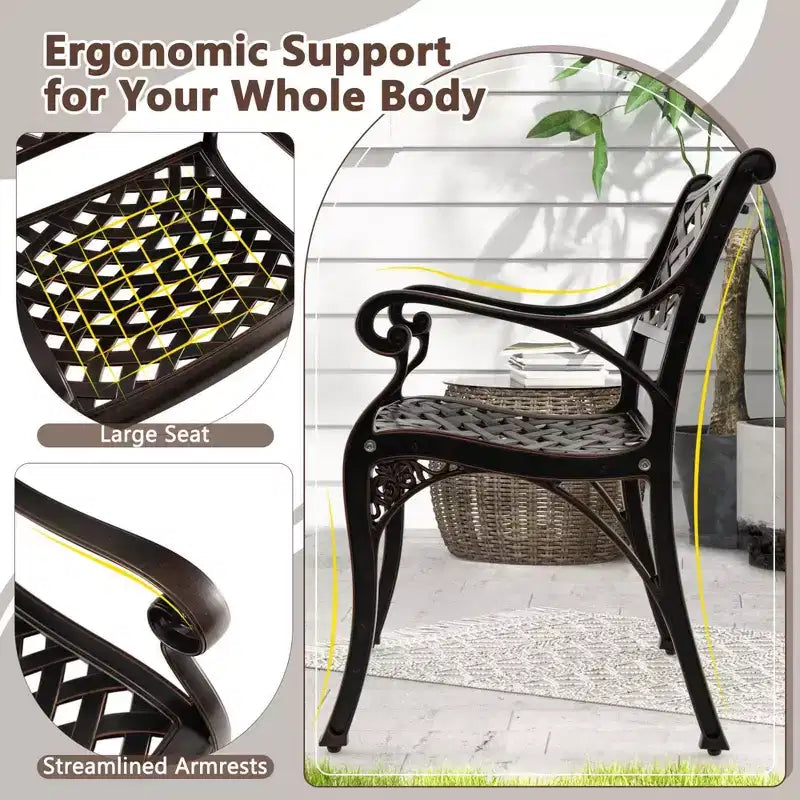 Costway Set di 2/4 Sedie da Giardino in Fusione di Alluminio, Sedie da Pranzo da Esterno per Tutte le Stagioni con Braccioli, Bronzo