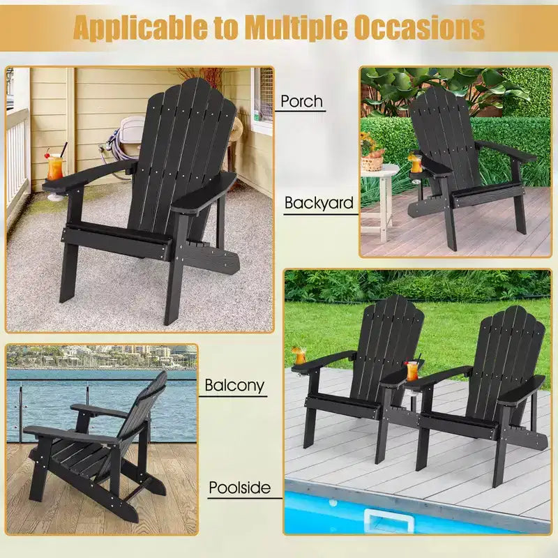 Costway Sedia Adirondack HIPS con Portabicchieri e Cuscino Nero/Verde/Blu Navy/Grigio/Bianco/Giallo
