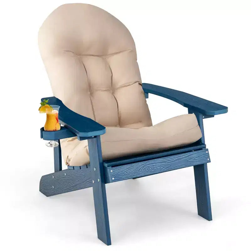 Costway Sedia Adirondack HIPS con Portabicchieri e Cuscino Nero/Verde/Blu Navy/Grigio/Bianco/Giallo