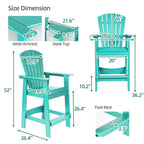 Aoodor Sedie Adirondack Alte Set da 2, Sgabello da Bar per Patio in HDPE con Vassoio Connettore, Sedia da Balcone per Tutte le Stagioni