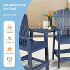 Aoodor Sedie Adirondack Alte Set da 2, Sgabello da Bar per Patio in HDPE con Vassoio Connettore, Sedia da Balcone per Tutte le Stagioni