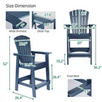 Aoodor Sedie Adirondack Alte Set da 2, Sgabello da Bar per Patio in HDPE con Vassoio Connettore, Sedia da Balcone per Tutte le Stagioni