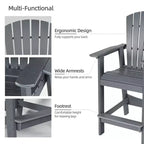 Aoodor Sedie Adirondack Alte Set da 2, Sgabello da Bar per Patio in HDPE con Vassoio Connettore, Sedia da Balcone per Tutte le Stagioni