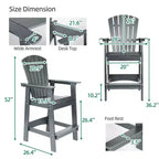 Aoodor Sedie Adirondack Alte Set da 2, Sgabello da Bar per Patio in HDPE con Vassoio Connettore, Sedia da Balcone per Tutte le Stagioni