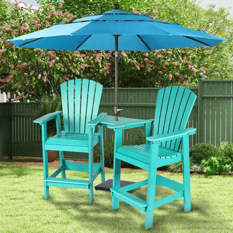 Aoodor Sedie Adirondack Alte Set da 2, Sgabello da Bar per Patio in HDPE con Vassoio Connettore, Sedia da Balcone per Tutte le Stagioni