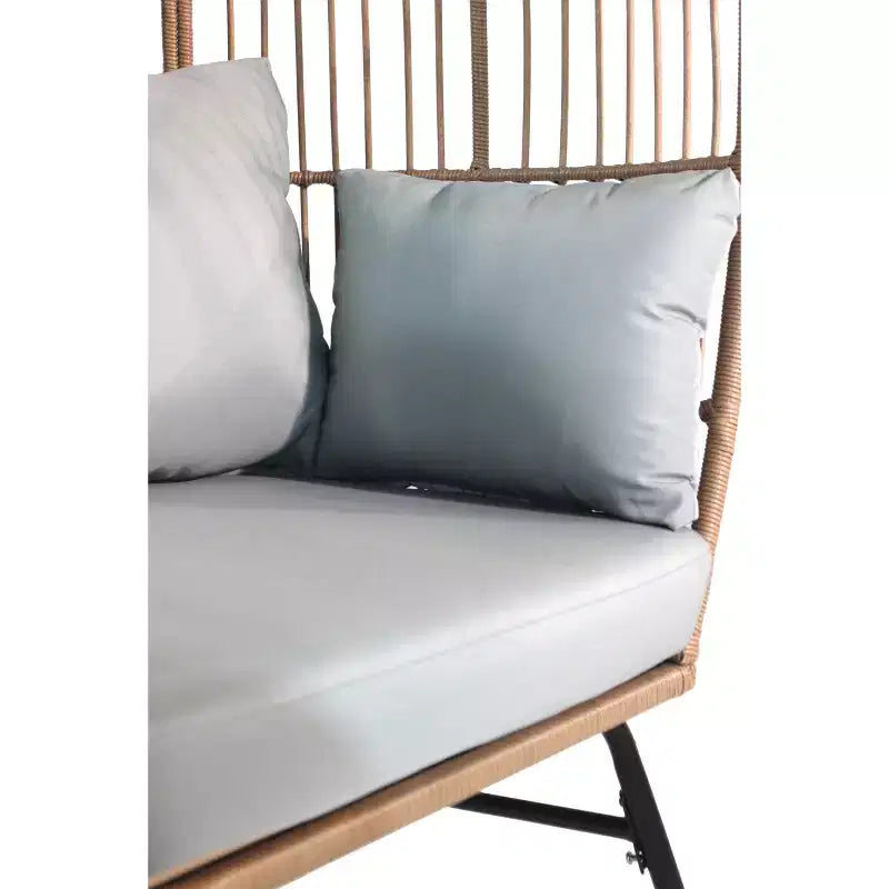 Outdoor Patio Wicker Egg Chair with Footstool 4W, Gray Blue/Beige -ModernLuxe