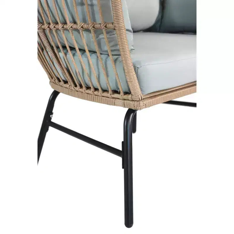 Outdoor Patio Wicker Egg Chair with Footstool 4W, Gray Blue/Beige -ModernLuxe