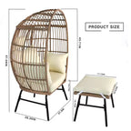 Outdoor Patio Wicker Egg Chair with Footstool 4W, Gray Blue/Beige -ModernLuxe