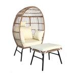 Outdoor Patio Wicker Egg Chair with Footstool 4W, Gray Blue/Beige -ModernLuxe