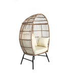 Outdoor Patio Wicker Egg Chair with Footstool 4W, Gray Blue/Beige -ModernLuxe