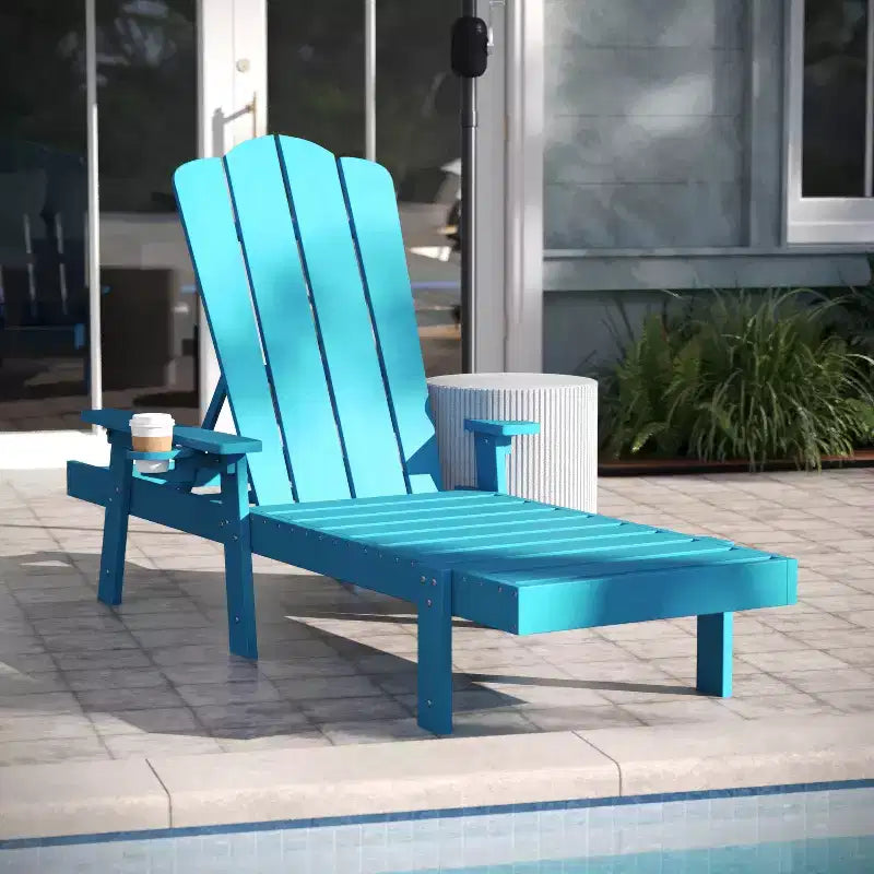 Set di 2 sedie a sdraio Adirondack regolabili Emma e Oliver in HDPE riciclato con portabicchieri a scomparsa per interni/esterni