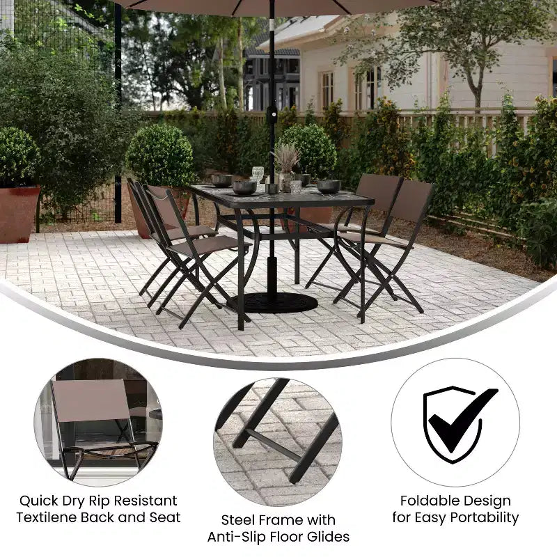 Emma and Oliver Set di 4 sedie pieghevoli per interni ed esterni con materiale Flex Comfort e telai in acciaio