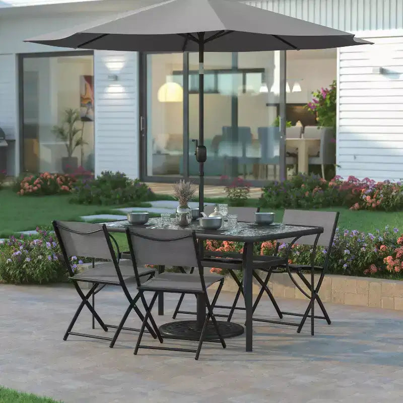 Emma and Oliver Set di 4 sedie pieghevoli per interni ed esterni con materiale Flex Comfort e telai in acciaio