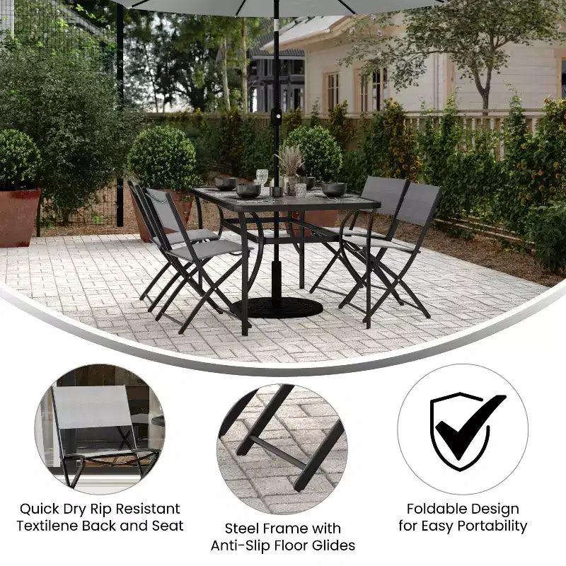 Emma and Oliver Set di 4 sedie pieghevoli per interni ed esterni con materiale Flex Comfort e telai in acciaio