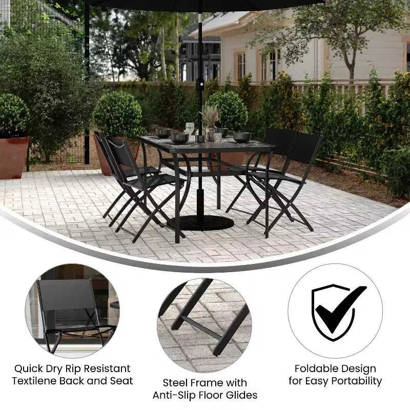Emma and Oliver Set di 4 sedie pieghevoli per interni ed esterni con materiale Flex Comfort e telai in acciaio