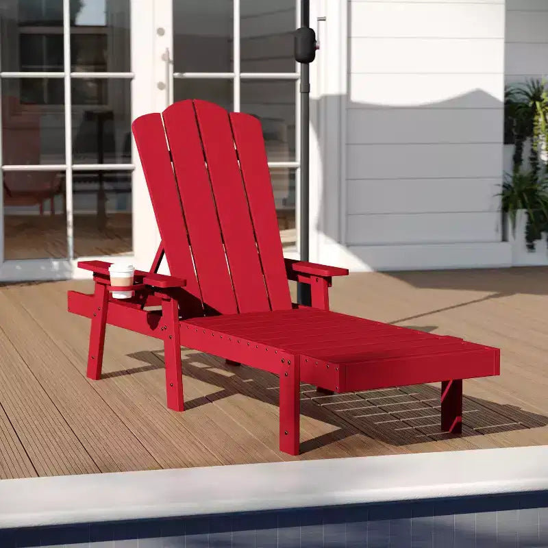 Merrick Lane Set of 2 Indoor/Outdoor Adjustable Adirondack Loungers with Fold Out Cupholders- Recycled All-Weather Indoor/Outdoor HDPE Lounge Chairs