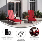 Merrick Lane Set of 2 Indoor/Outdoor Adjustable Adirondack Loungers with Fold Out Cupholders- Recycled All-Weather Indoor/Outdoor HDPE Lounge Chairs
