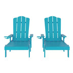 Merrick Lane Set of 2 Indoor/Outdoor Adjustable Adirondack Loungers with Fold Out Cupholders- Recycled All-Weather Indoor/Outdoor HDPE Lounge Chairs