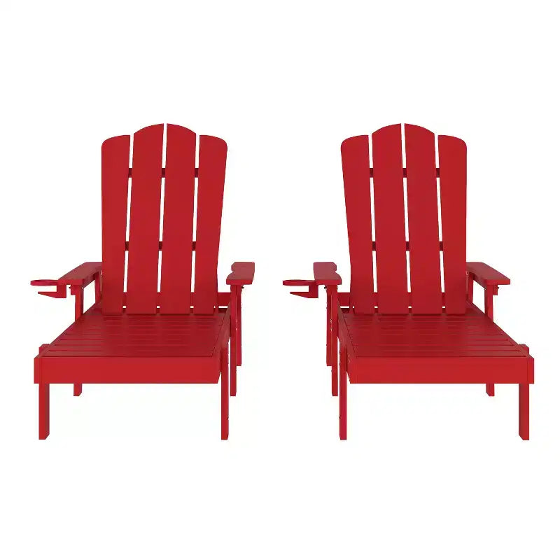 Merrick Lane - Set di 2 sedie a sdraio Adirondack regolabili per interni/esterni con portabicchieri pieghevoli - Sedie a sdraio in HDPE riciclato per tutte le stagioni, per interni ed esterni