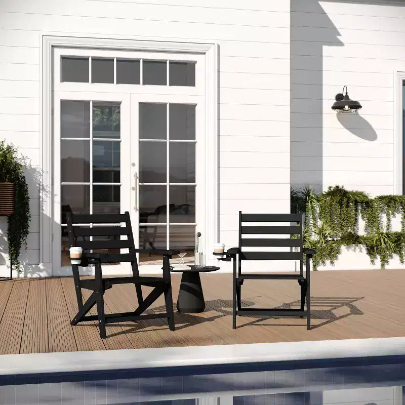 Merrick Lane Sedia Adirondack da Interno/Esterno con Portabicchieri Pieghevole, Sedia Adirondack in HDPE Riciclato Resistente a Tutte le Condizioni Atmosferiche
