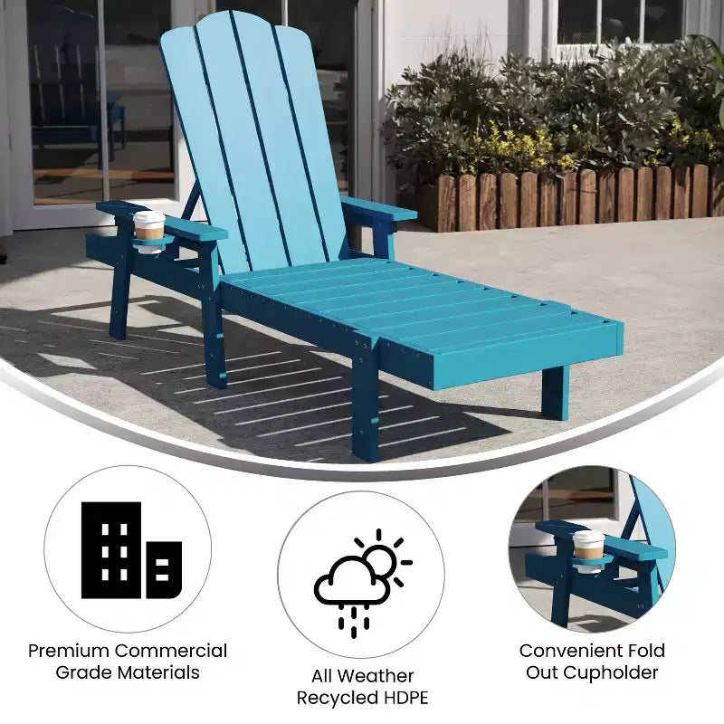 Sdraio reclinabile Adirondack Merrick Lane per interni/esterni con portabicchieri pieghevole - Sedia a sdraio per interni/esterni in HDPE riciclato resistente a tutte le condizioni atmosferiche