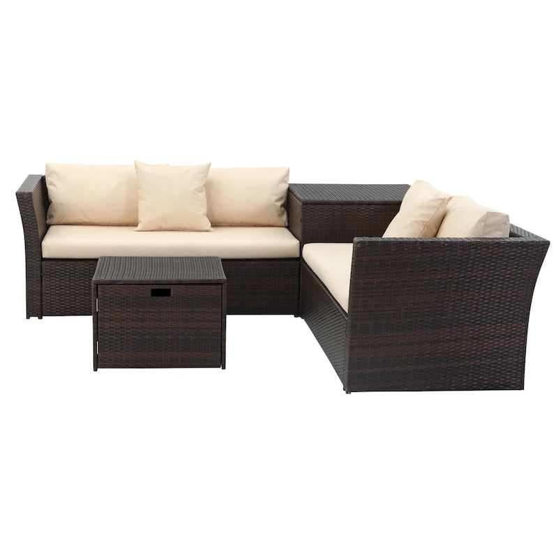 SAFAVIEH Outdoor Makala Sectional Set with Storage - 58W x 26D x 32H