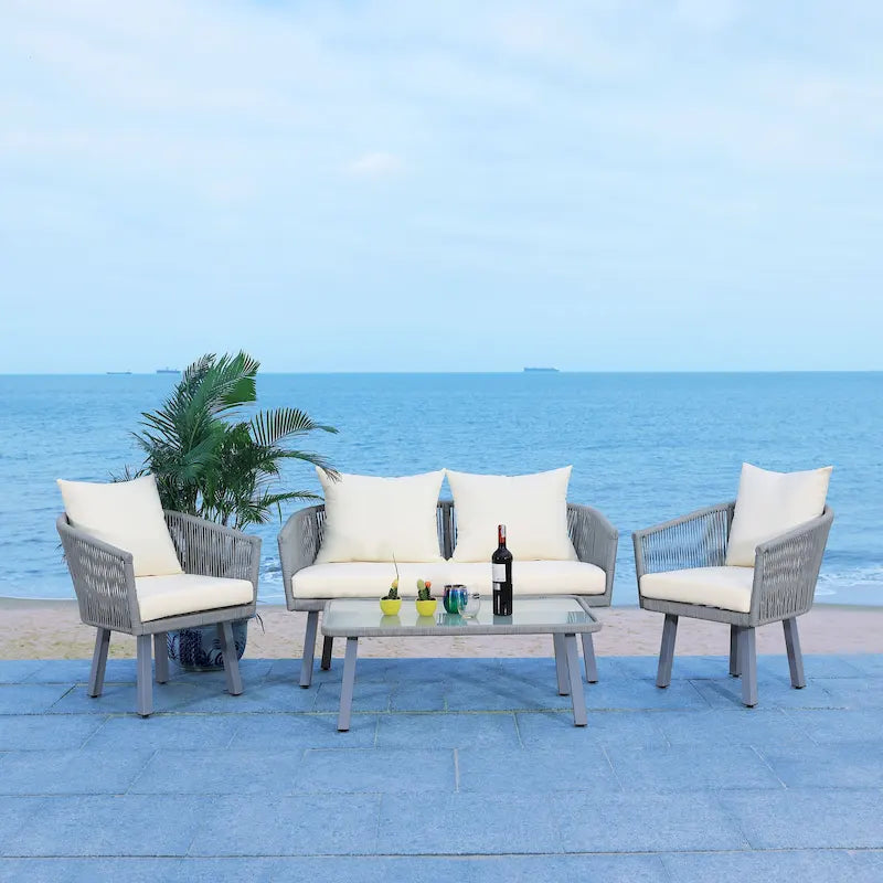 SAFAVIEH Outdoor Sneh-Lata 4-Piece Rope Patio Set - 54W x 27D x 26H