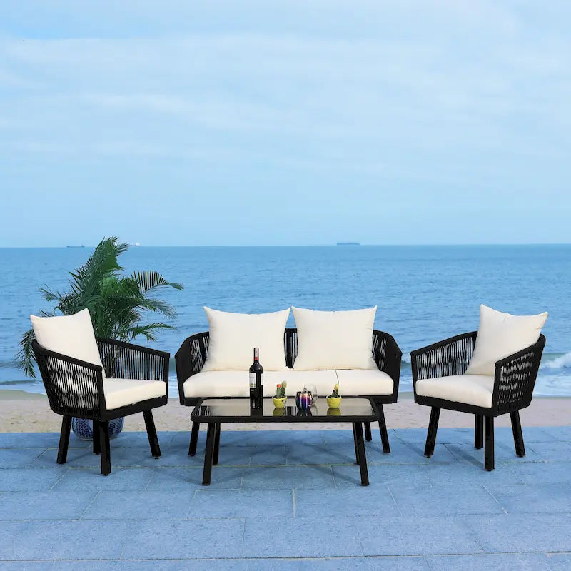 SAFAVIEH Set da giardino Sneh-Lata da esterno 4 pezzi con corda – 54L x 27P x 26A