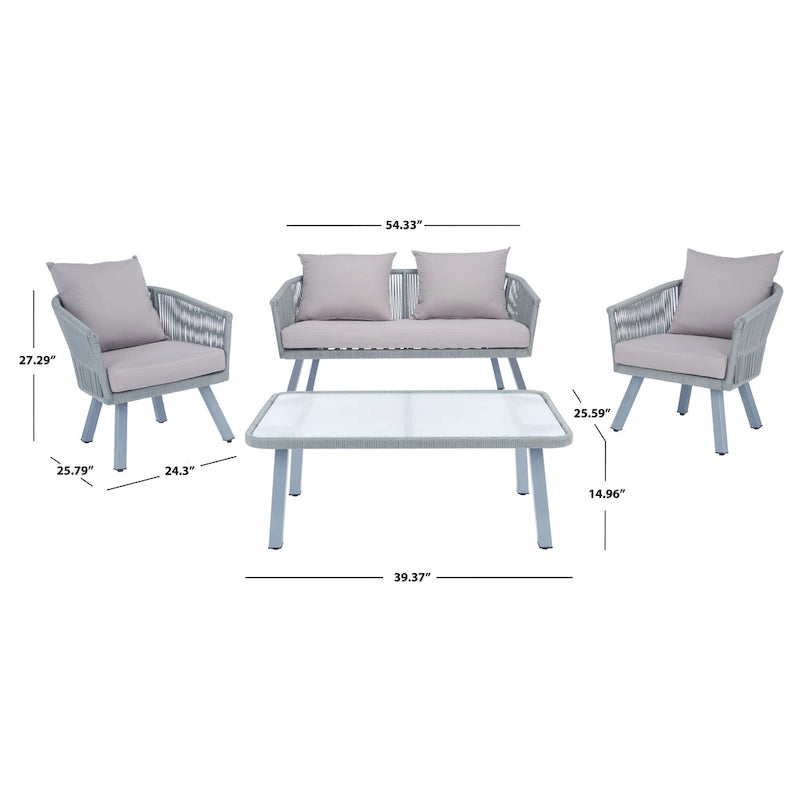 SAFAVIEH Outdoor Sneh-Lata 4-Piece Rope Patio Set - 54W x 27D x 26H